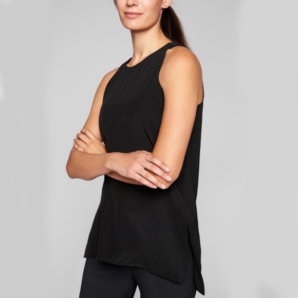 NWOT Athleta Silk Side Slit CYA Tank in Black - Picture 2 of 6
